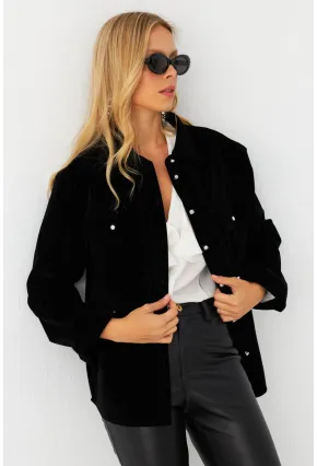 Kadın Siyah Kadife Gömlek CAR1074