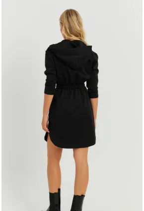Kadın Siyah Kapüşonlu Skuba Mini  Elbise KED4104