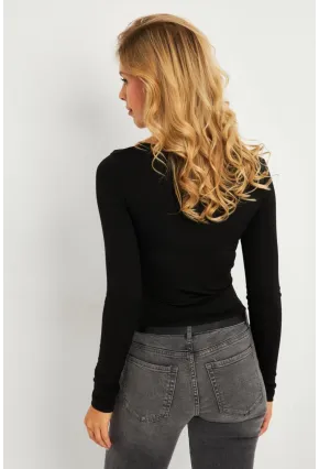 Kadın Siyah Kare Yaka Crop Bluz B3058