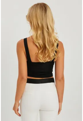 Kadın Siyah Kare Yaka Crop Bluz CG348