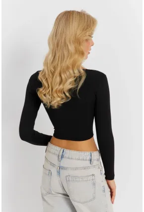 Kadın Siyah Kare Yaka Crop Bluz CG362