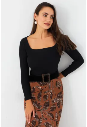 Kadın Siyah Kare Yaka Kaşkorse Bluz GA101