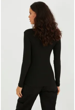 Kadın Siyah Kare Yaka Kaşkorse Bluz Yİ2396