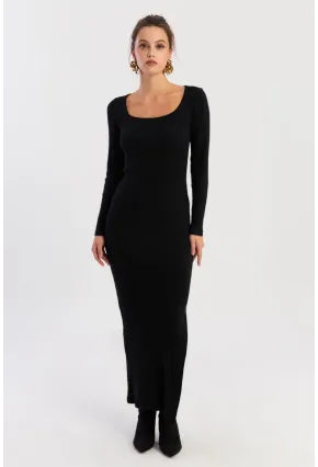 Kadın Siyah Kare Yaka Maxi Elbise XL2211