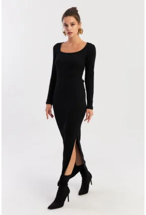 Kadın Siyah Kare Yaka Maxi Elbise XL2211