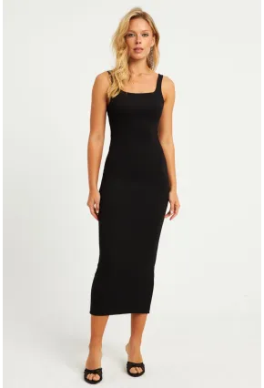 Kadın Siyah Kare Yaka Midi Elbise DMR295