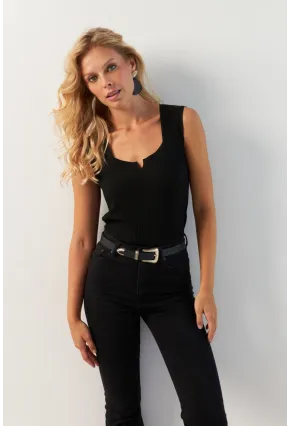 Kadın Siyah Kare Yaka Triko Bluz SMT243