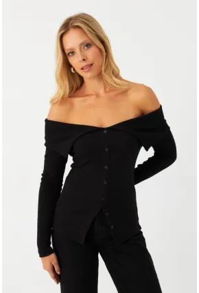 Kadın Siyah Kaşkorse Bluz RLO3032-9