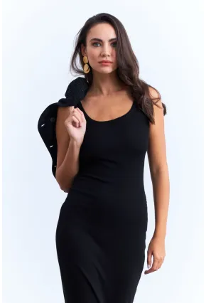 Kadın Siyah Kaşkorse Maxi Elbise MK64