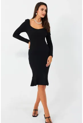 Kadın Siyah Kaşkorse Midi Elbise EY2976