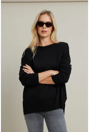 Kadın Siyah Kayık Yaka Triko Bluz MYİL561