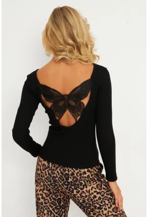 Kadın Siyah Kelebek Detaylı Kaşkorse Bluz EY2903