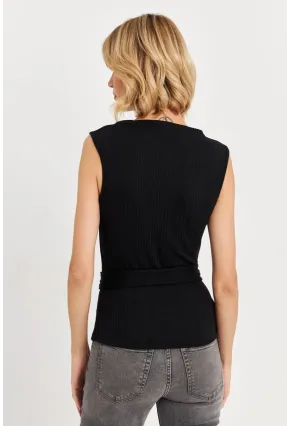 Kadın Siyah Kemer Aksesuarlı Bluz TF67