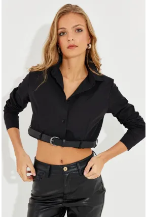 Kadın Siyah Kemerli Kısa Gömlek MEN2017