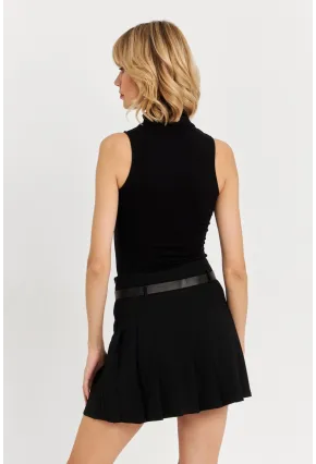 Kadın Siyah Kemerli Pilili Mini Etek ELA6024