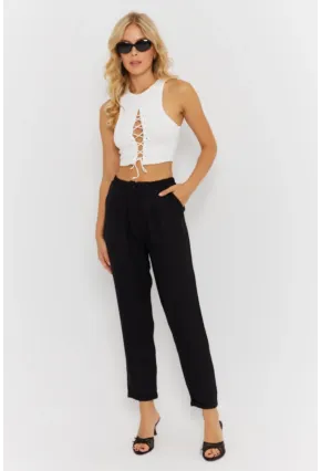 Kadın Siyah Keten Pantolon DMR340