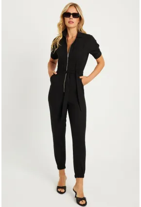 Kadın Siyah Keten Tulum YLE608