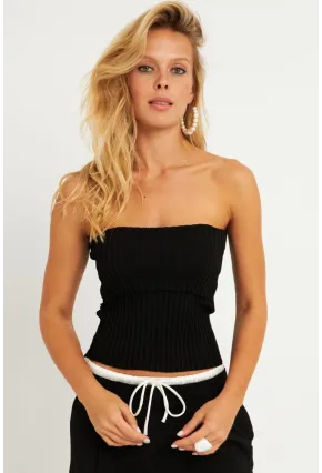 Kadın Siyah-Kırmızı İkili Straplez Triko Bluz YV272