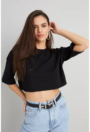 Kadın Siyah Kısa Salaş Bluz BE1000
