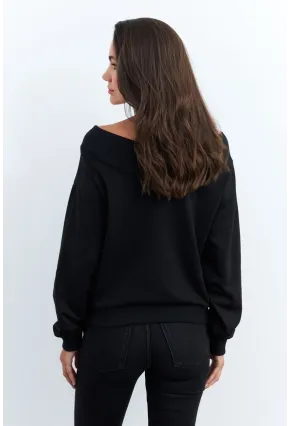 Kadın Siyah Kısa Sweatshirt TF16