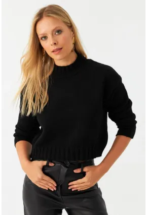 Kadın Siyah Kısa Triko Kazak YV301