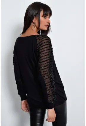 Kadın Siyah Kol Detaylı Bluz BK3027