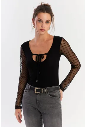 Kadın Siyah Kolları Tül Bluz EY2917