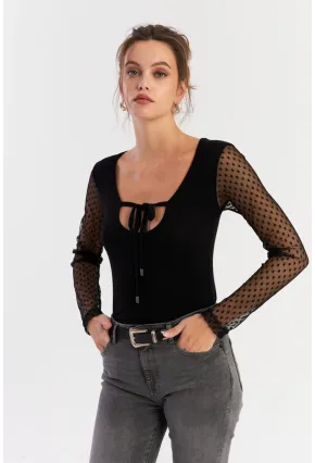 Kadın Siyah Kolları Tül Bluz EY2917