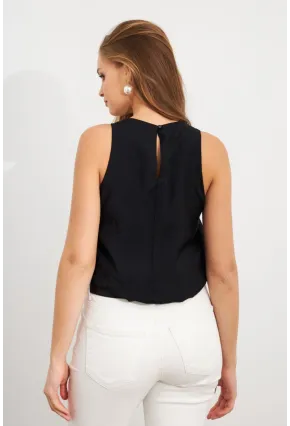Kadın Siyah Kolsuz Balon Bluz SAN101