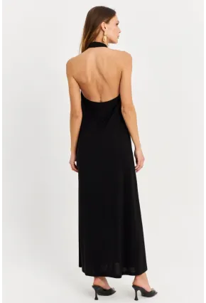 Kadın Siyah Kolsuz Midi Elbise TF73