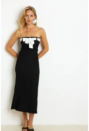 Kadın Siyah Kontrast Kemerli Maxi Elbise EY2826