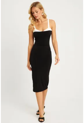 Kadın Siyah Kontrast Midi Elbise MEN2058