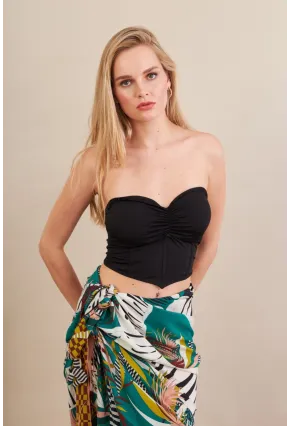 Kadın Siyah Korse Dikişli Crop Bluz AN6025