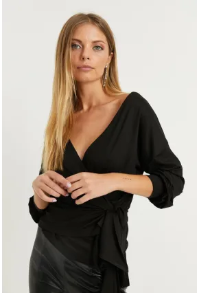 Kadın Siyah Kruvaze Bluz EY1050