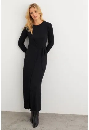 Kadın Siyah Kruvaze Maxi Elbise MTF31