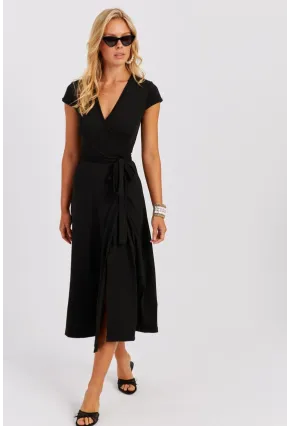 Kadın Siyah Kruvaze Midi Elbise EY2785