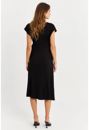 Kadın Siyah Kruvaze Midi Elbise EY3044