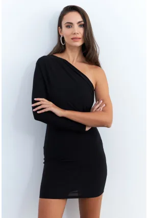 Kadın Siyah Kruvaze Tek Kol Mini Yılbaşı Elbise ELT4035