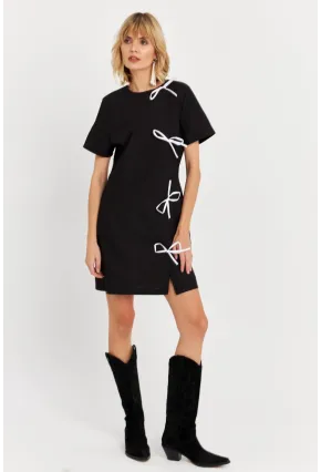 Kadın Siyah Kurdele Detaylı Mini Elbise DAF5025