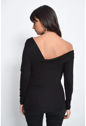 Kadın Siyah Madonna Yaka Bluz B10