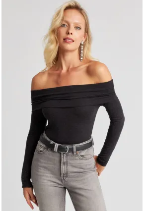 Kadın Siyah Madonna Yaka Bluz EY2676