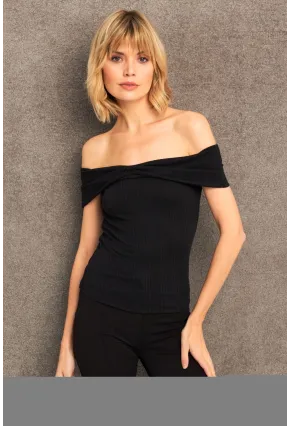 Kadın Siyah Madonna Yaka Bluz TF70