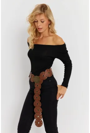 Kadın Siyah Madonna Yaka Kaşkorse Bluz EY2852