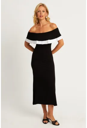 Kadın Siyah Madonna Yaka Midi Elbise EY2840
