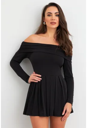 Kadın Siyah Madonna Yaka Midi Elbise MON1262