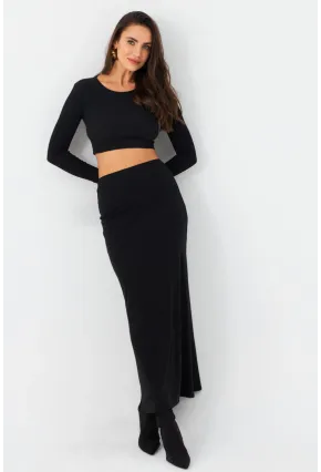 Kadın Siyah Maxi Etek RX445