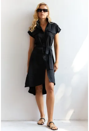 Kadın Siyah Midi Gömlek Elbise PP5509