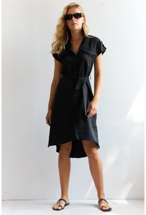 Kadın Siyah Midi Gömlek Elbise PP5509