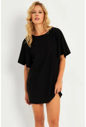 Kadın Siyah Mini Çan Kol Elbise TF05