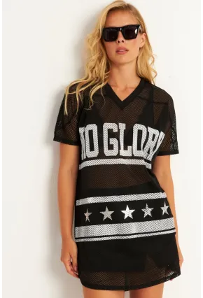 Kadın Siyah Mini File Baskılı Elbise TH1112